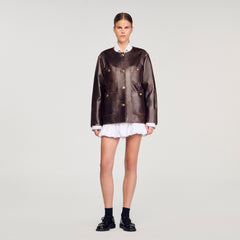 Sandro Women Long distressed leather jacket