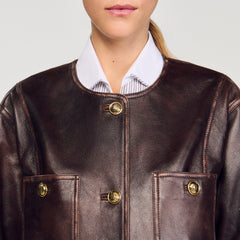 Sandro Women Long distressed leather jacket