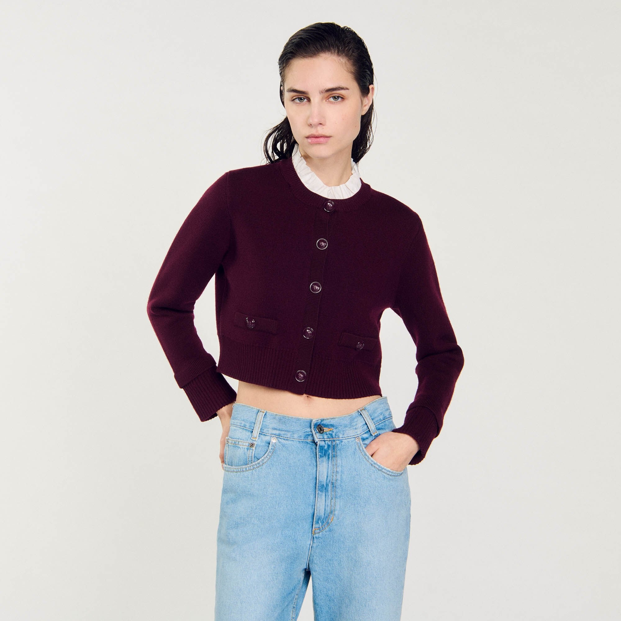 Sandro Women Knit cardigan with ruffled collar