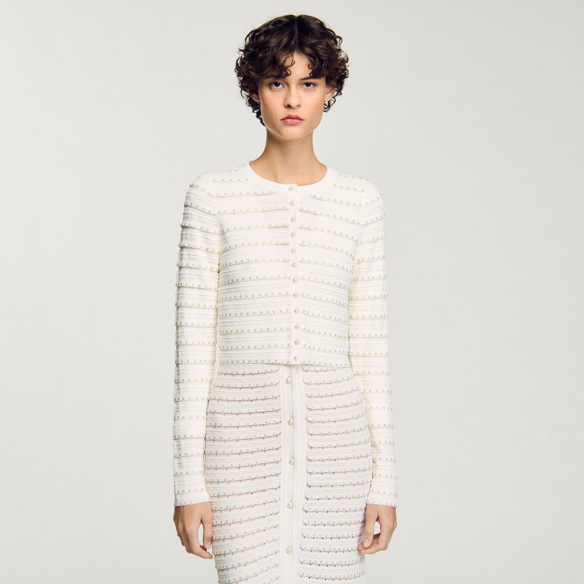 Sandro Women Cropped cardigan with pearl buttons