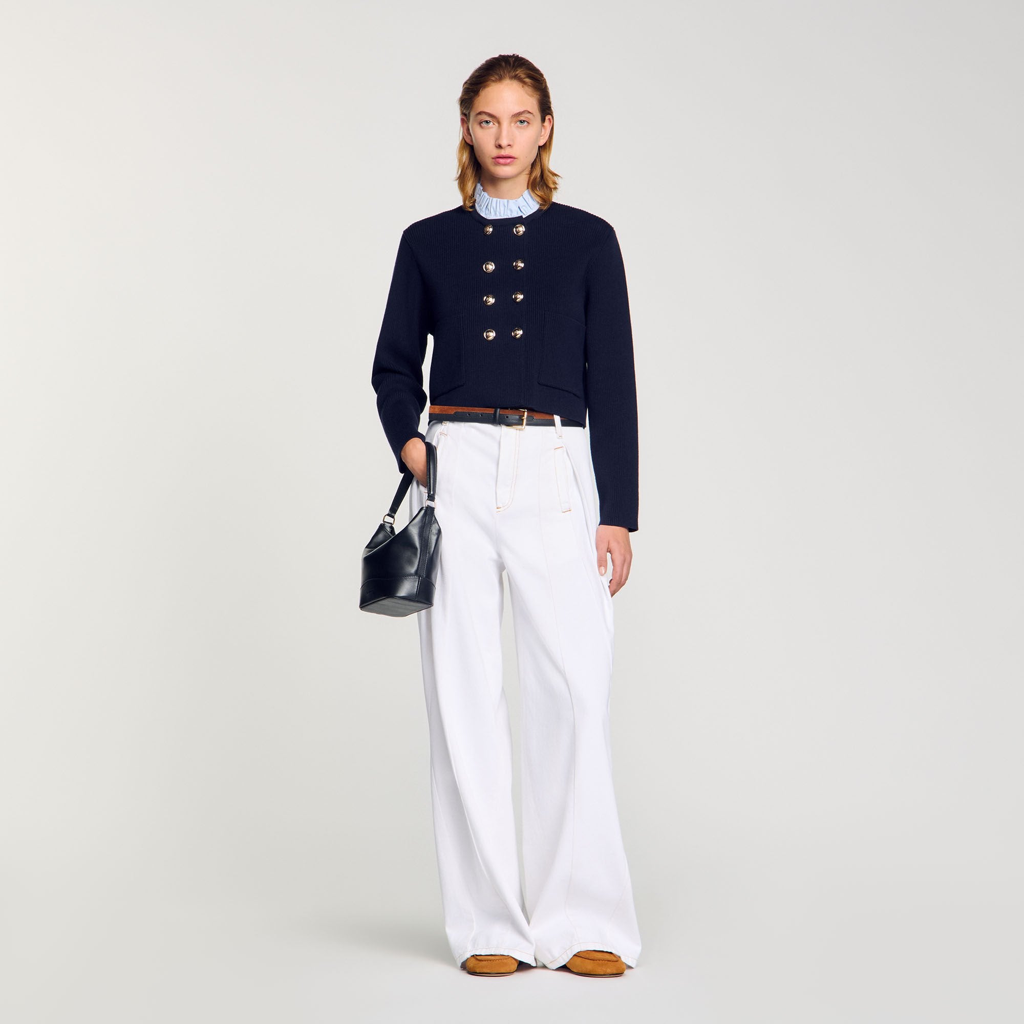 Sandro Women Cardigan with removable ruffled collar