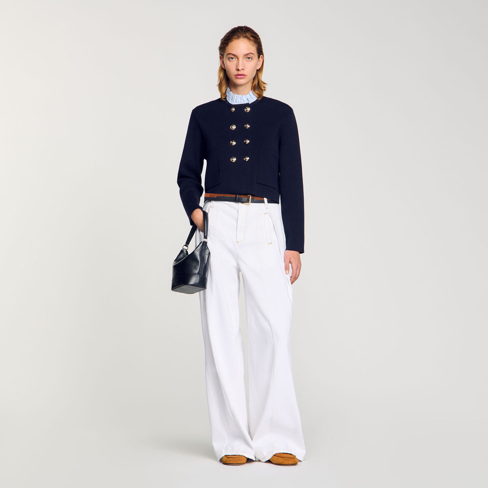 Sandro Women Cardigan with removable ruffled collar