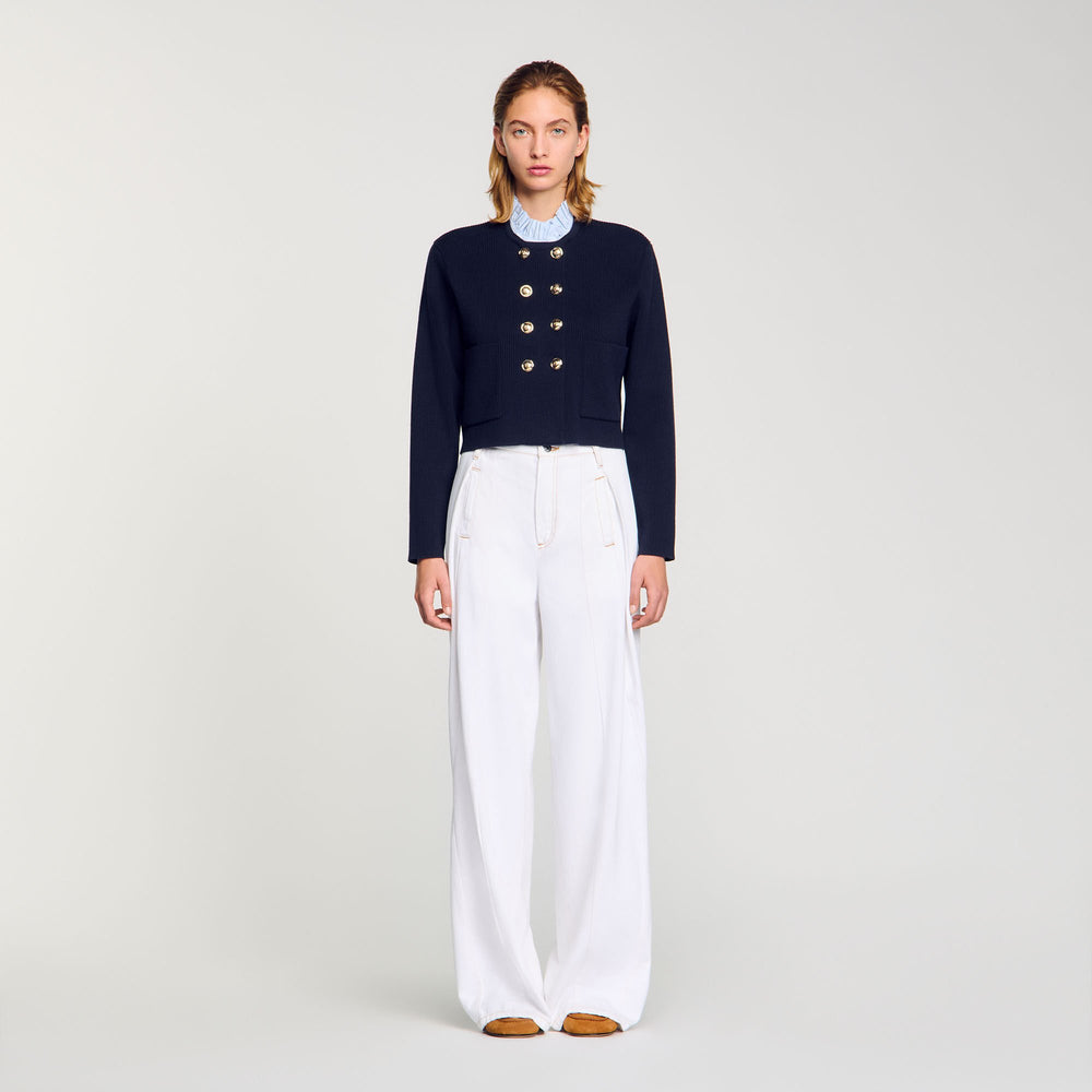 Sandro Women Cardigan with removable ruffled collar