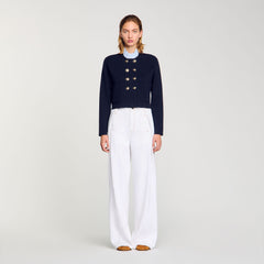 Sandro Women Cardigan with removable ruffled collar