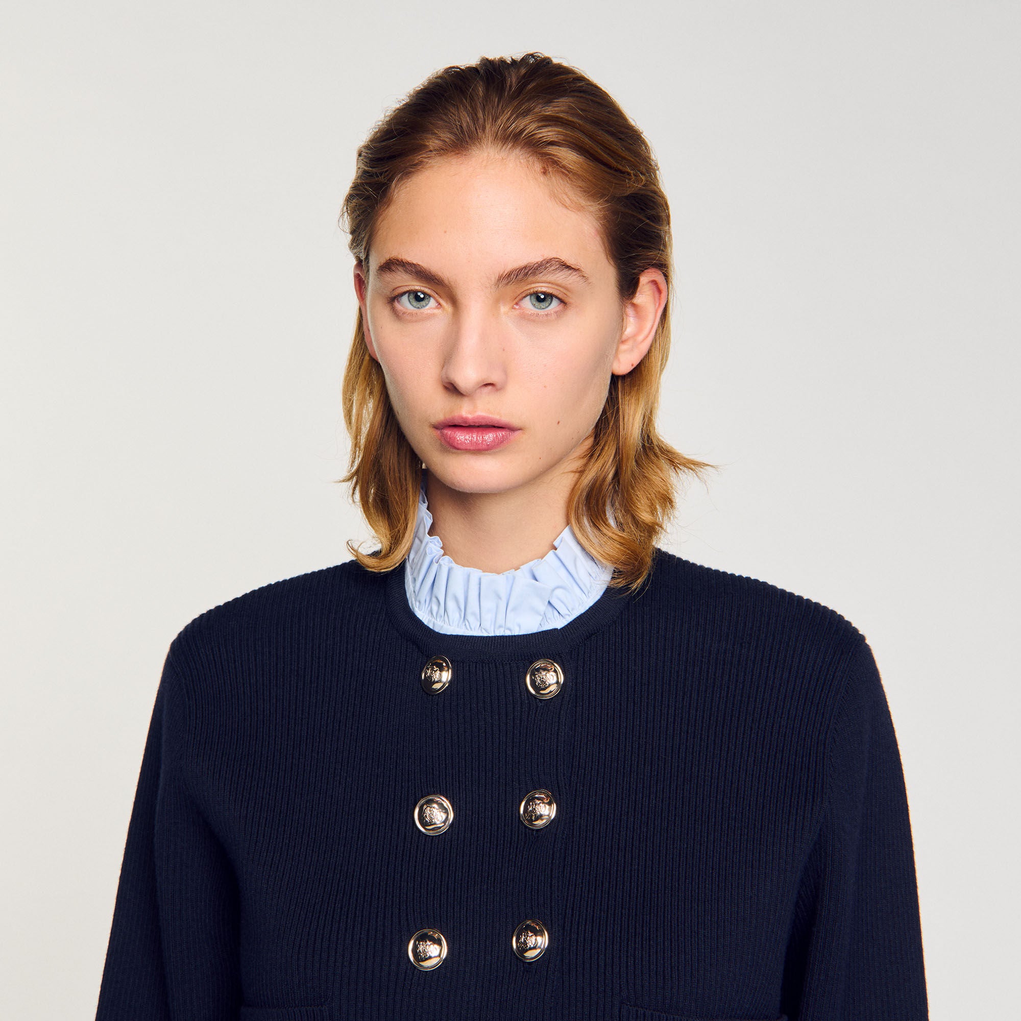 Sandro Women Cardigan with removable ruffled collar