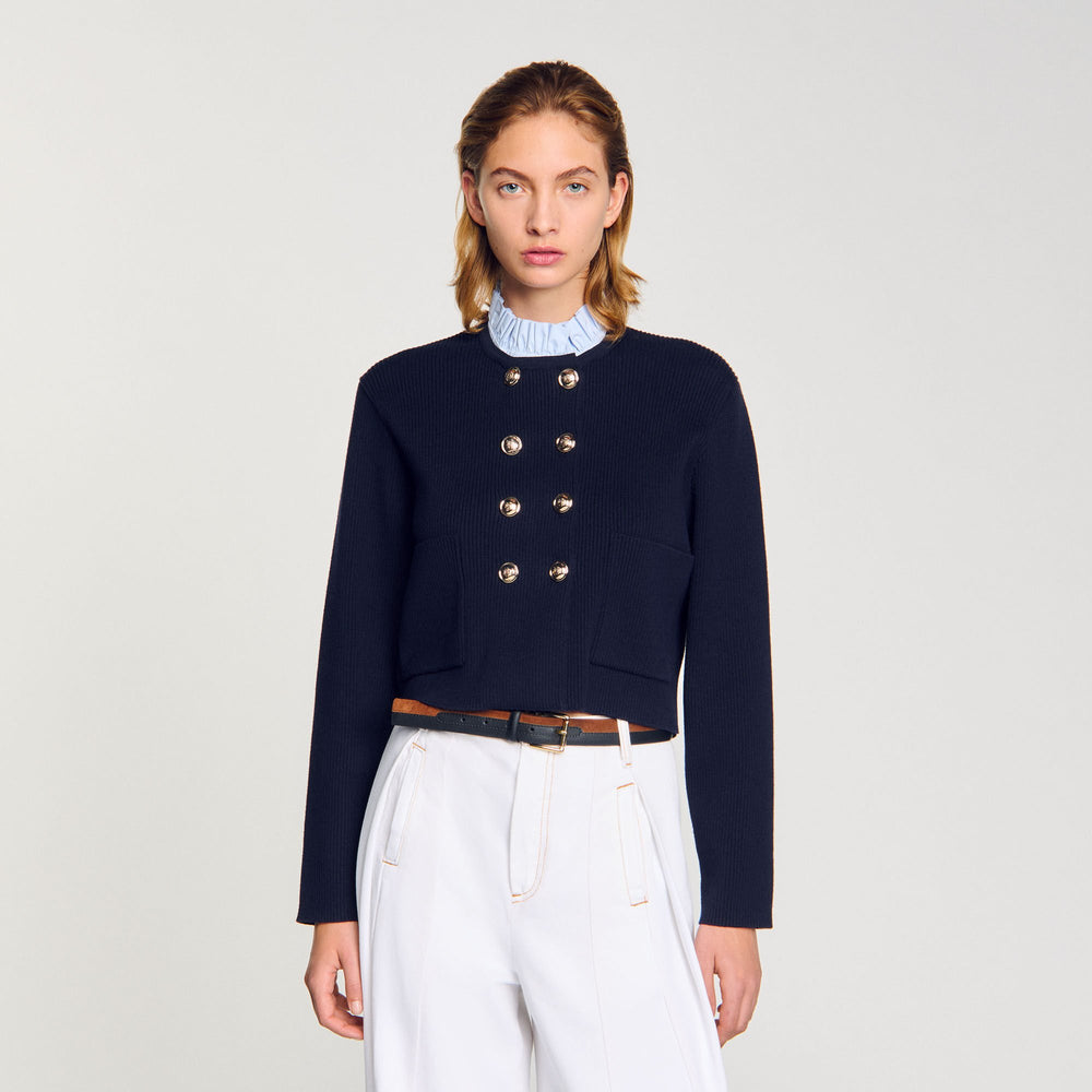 Sandro Women Cardigan with removable ruffled collar