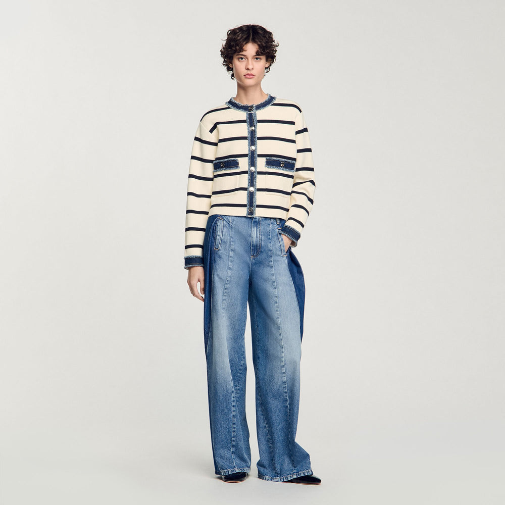 Sandro Women Striped cardigan with denim details