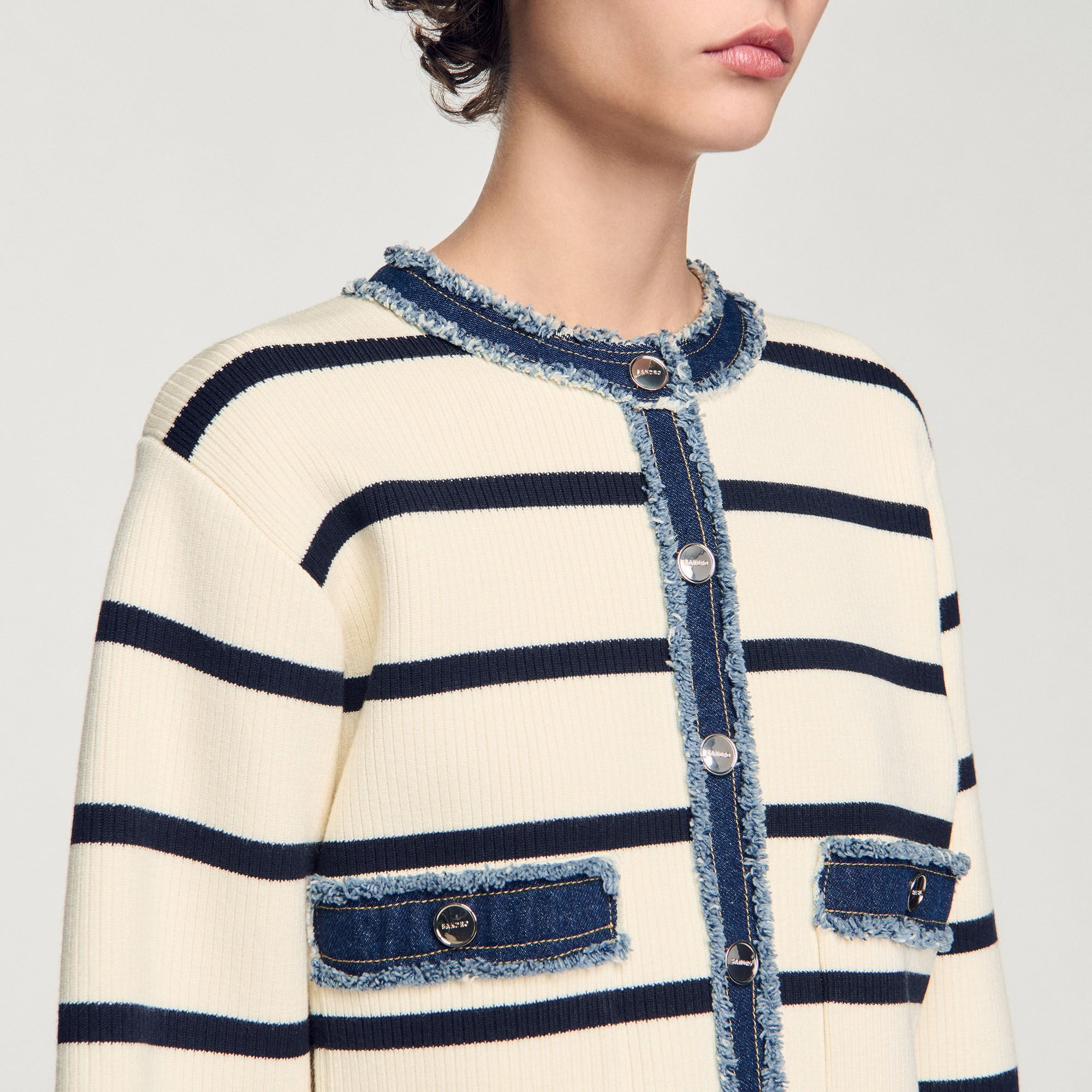 Sandro Women Striped cardigan with denim details