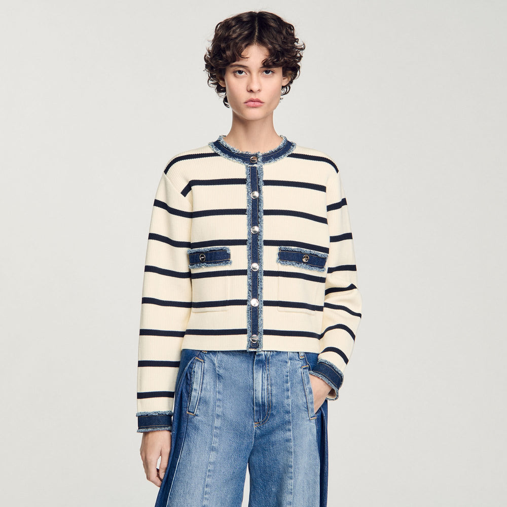 Sandro Women Striped cardigan with denim details