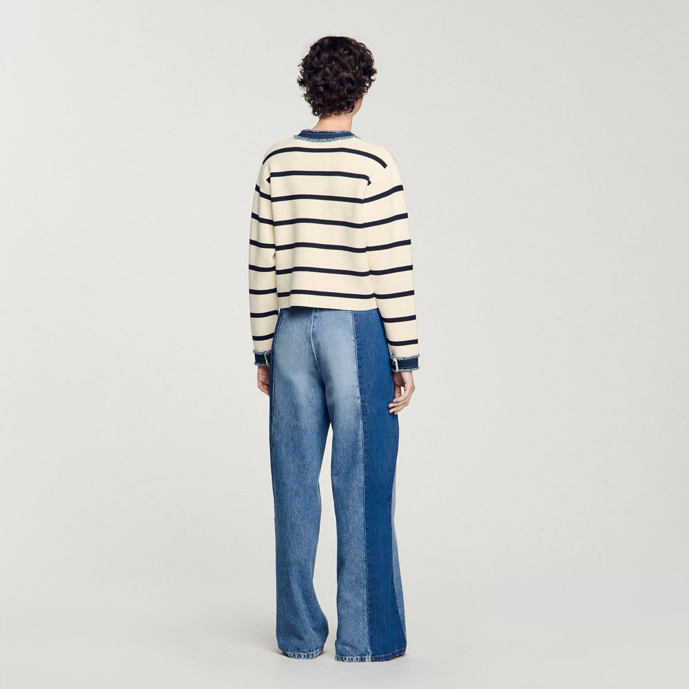 Sandro Women Striped cardigan with denim details