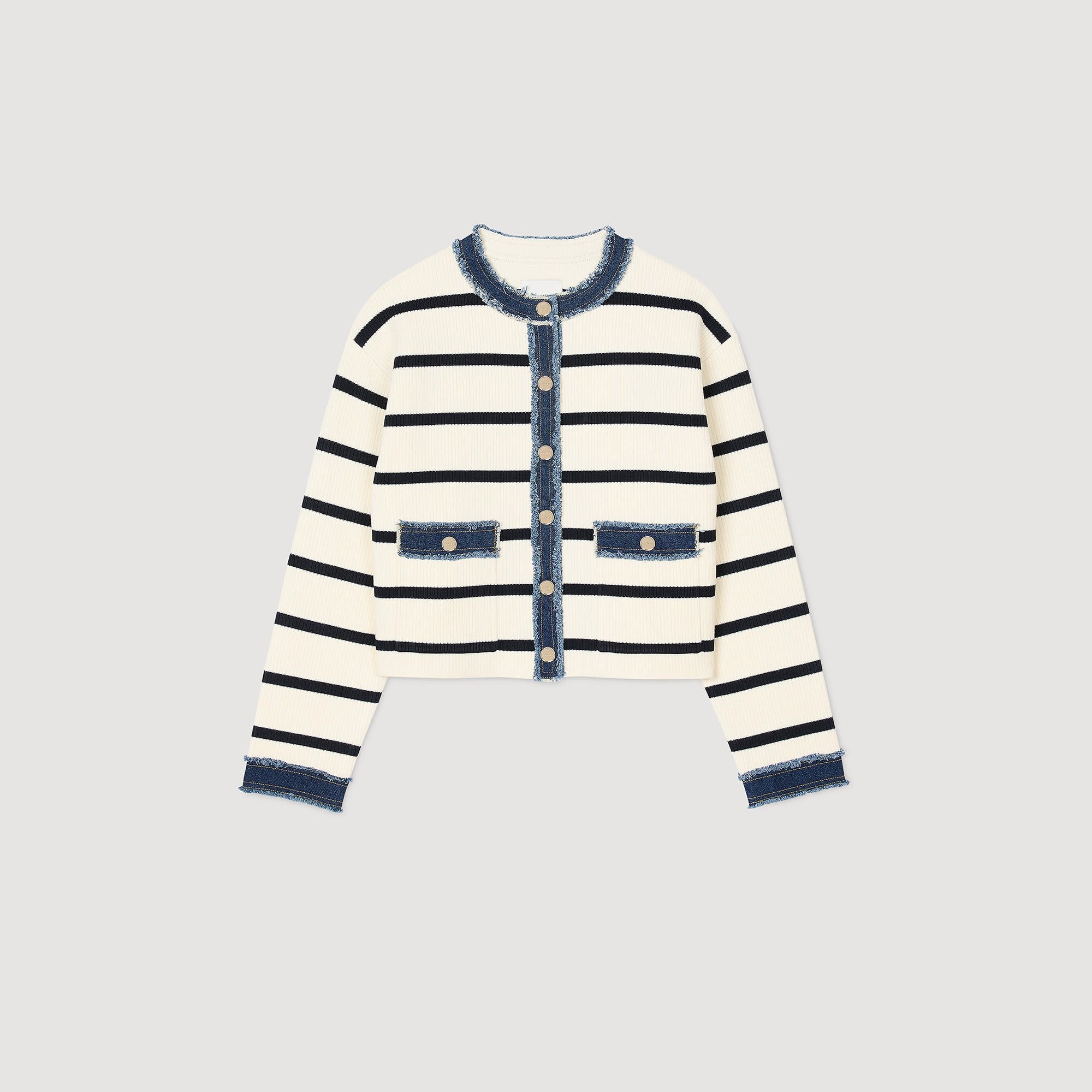 Sandro Women Striped cardigan with denim details