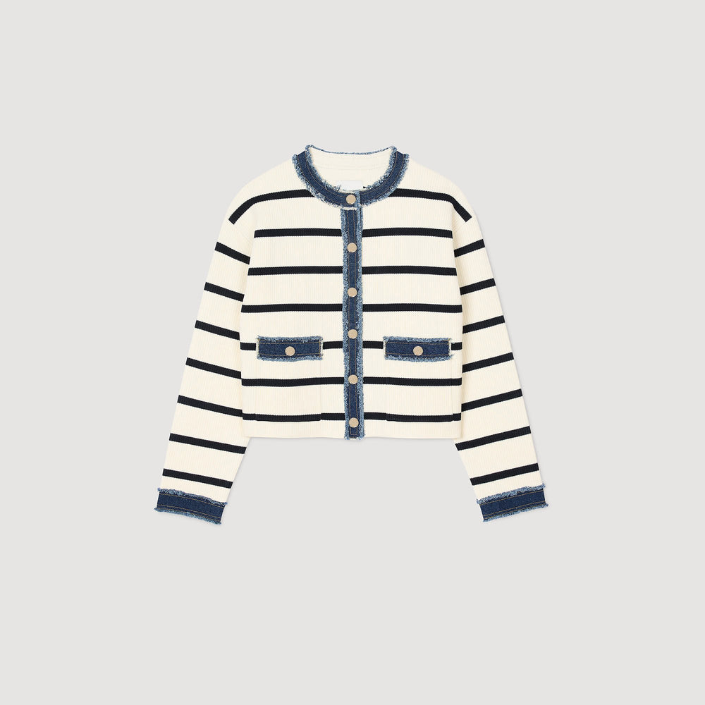 Sandro Women Striped cardigan with denim details