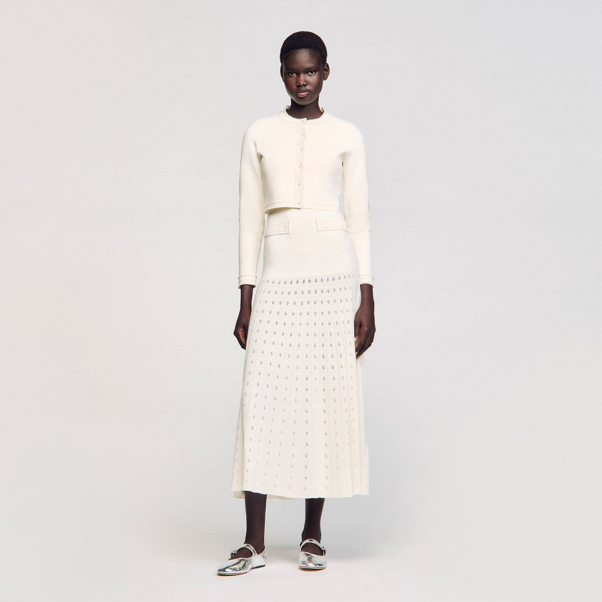 Sandro Women Cropped cardigan with pearl buttons