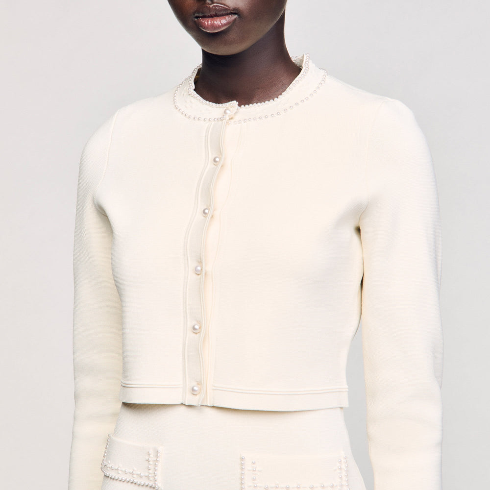 Sandro Women Cropped cardigan with pearl buttons