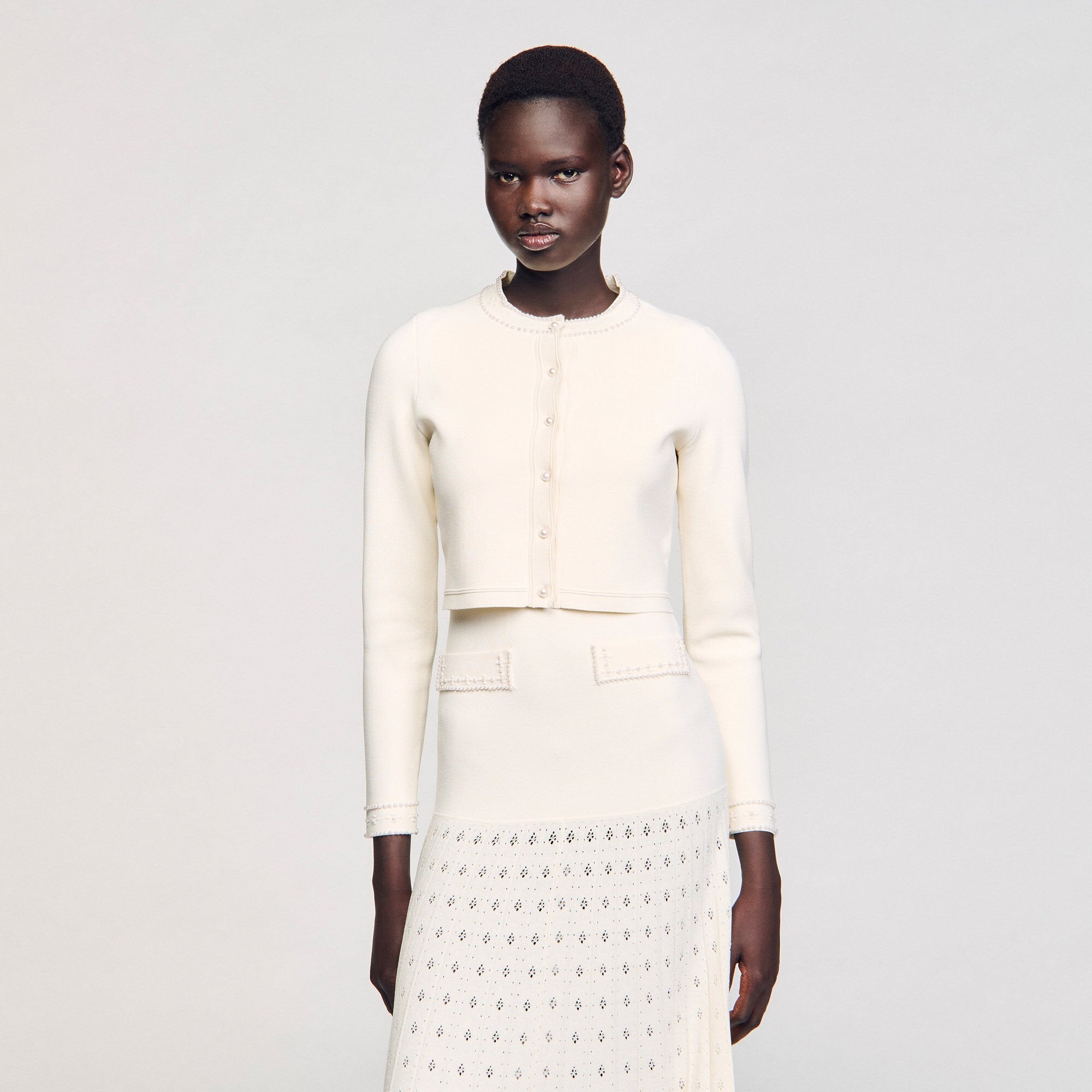 Sandro Women Cropped cardigan with pearl buttons