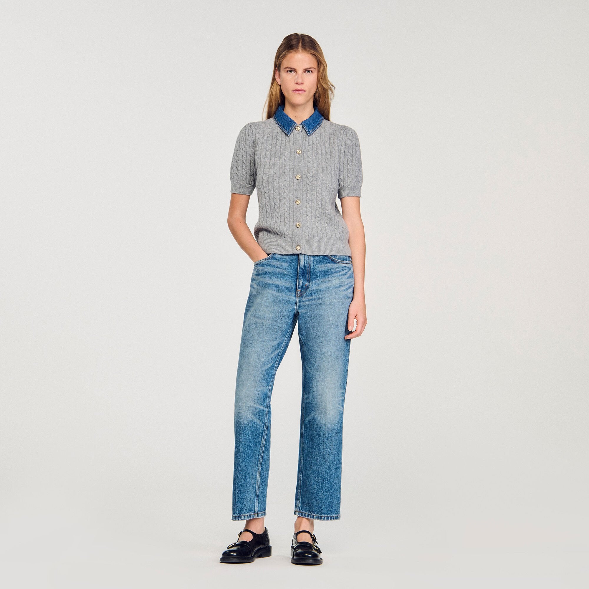 Sandro Women Cardigan with denim collar