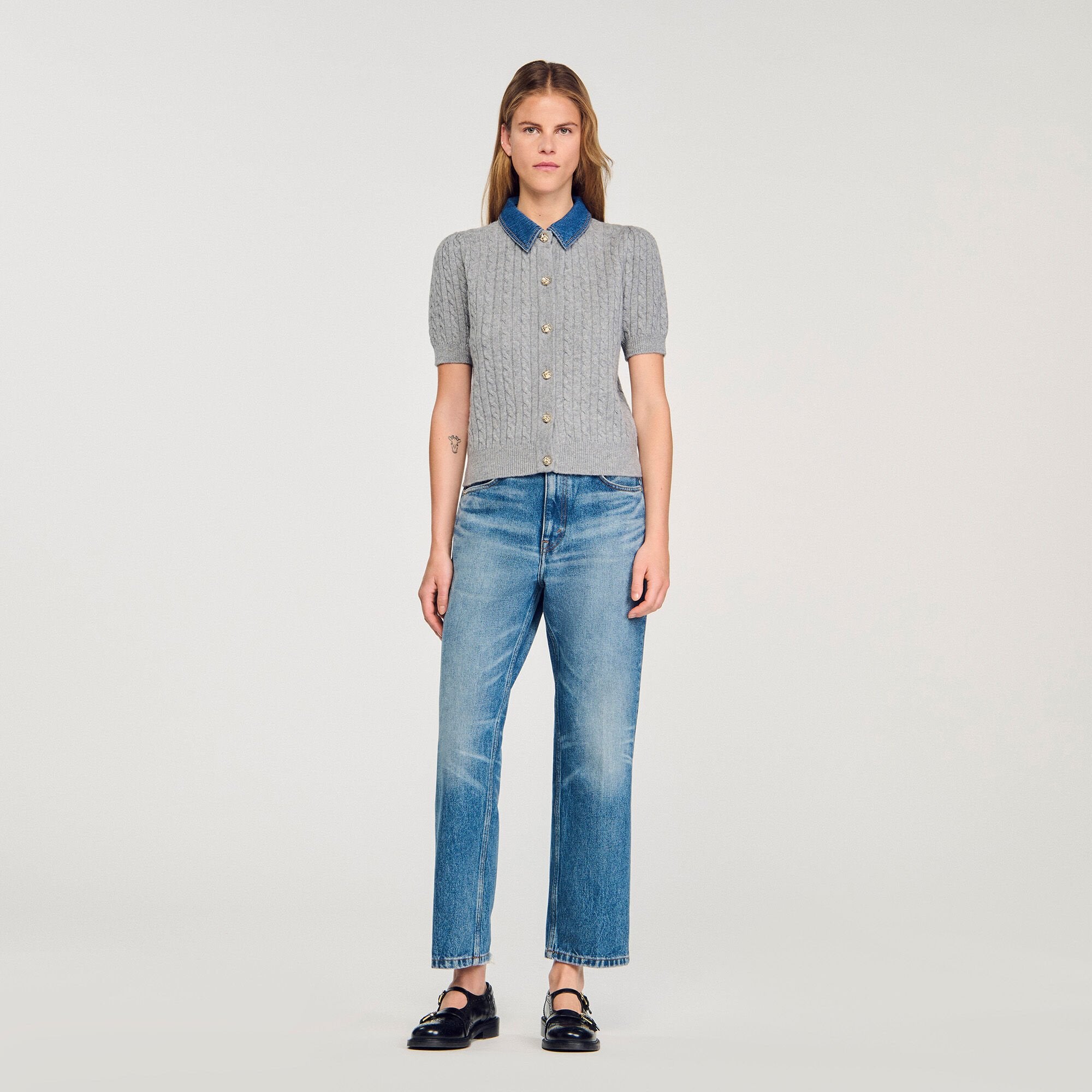Sandro Women Cardigan with denim collar