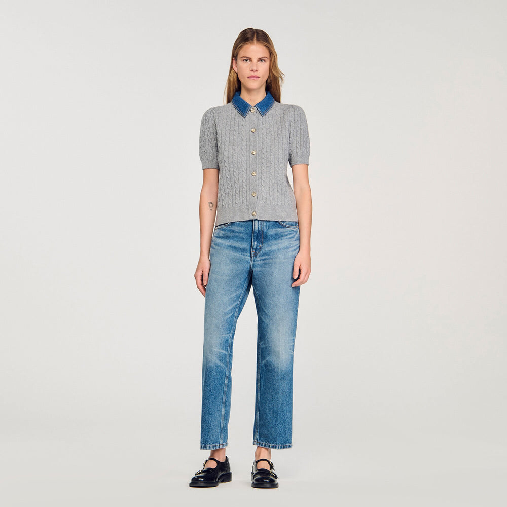 Sandro Women Cardigan with denim collar