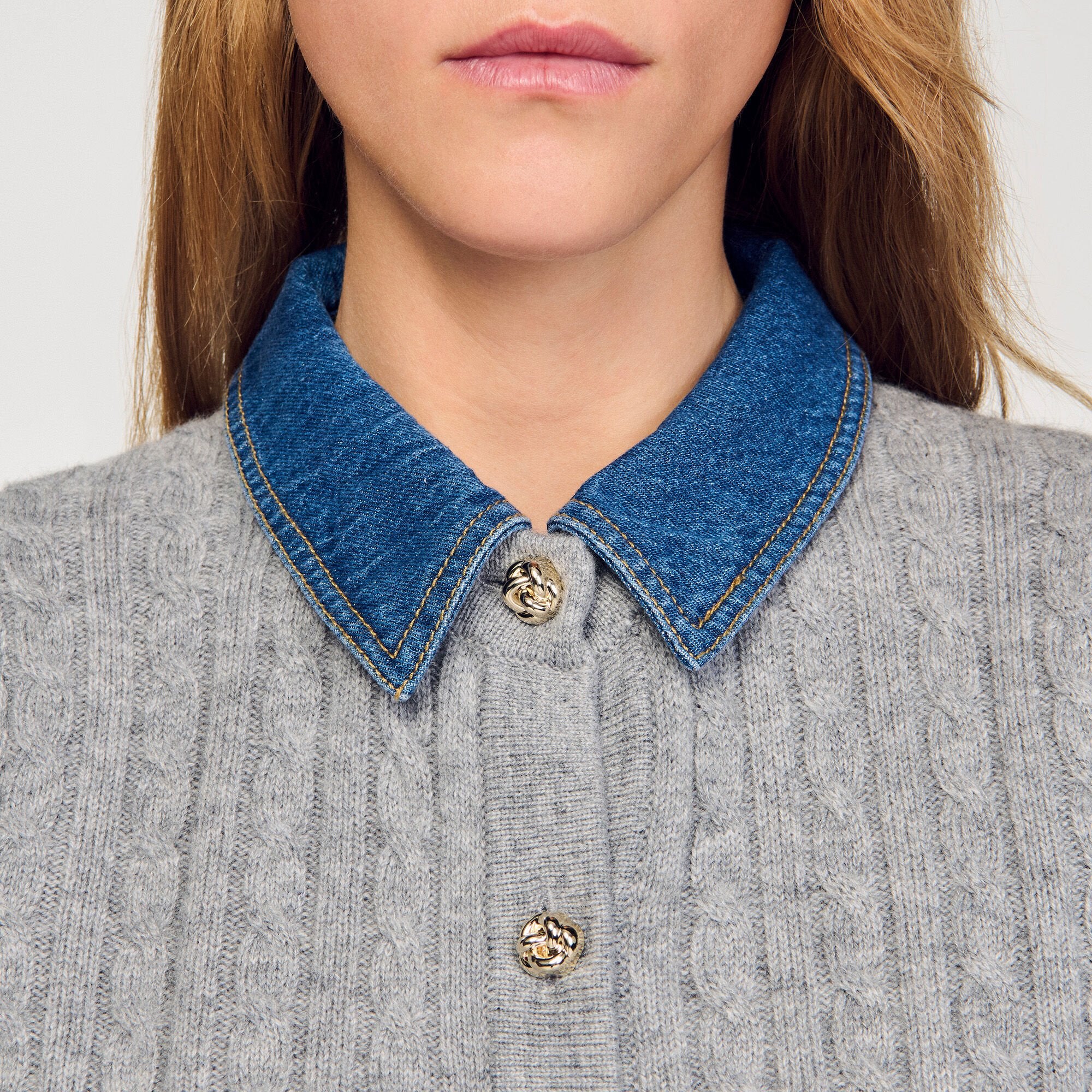 Sandro Women Cardigan with denim collar