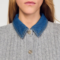 Sandro Women Cardigan with denim collar
