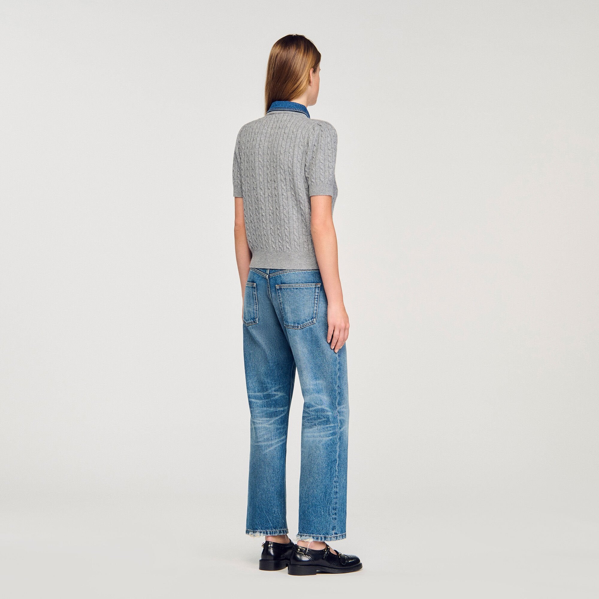 Sandro Women Cardigan with denim collar