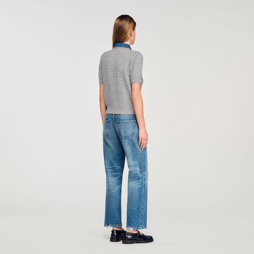 Sandro Women Cardigan with denim collar