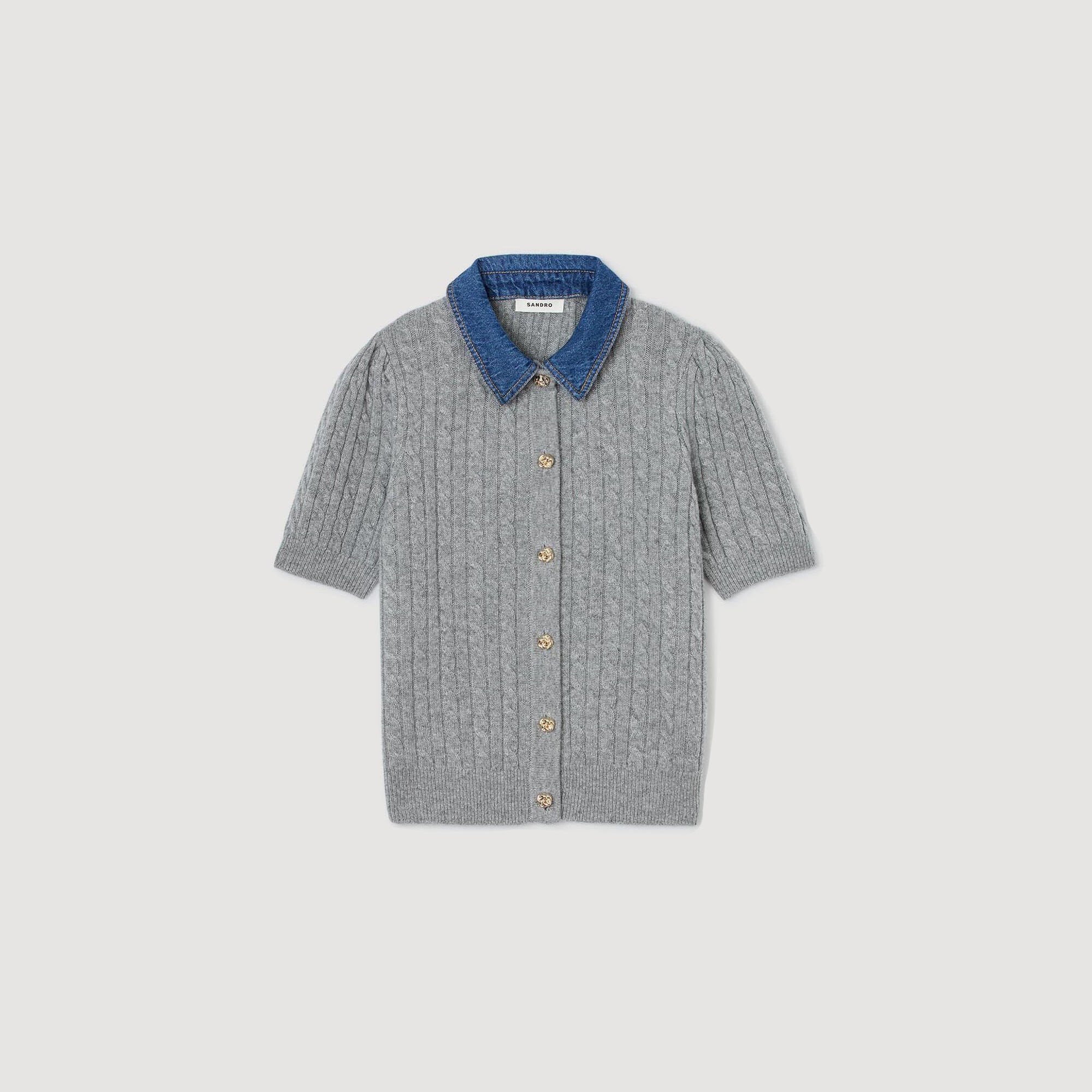 Sandro Women Cardigan with denim collar