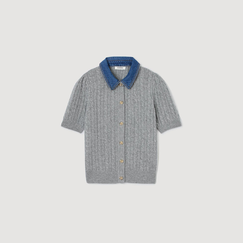 Sandro Women Cardigan with denim collar