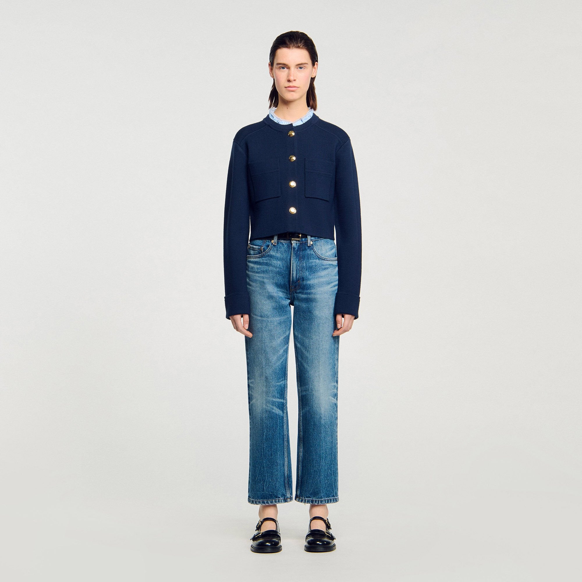 Sandro Women Cardigan with ruffle collar
