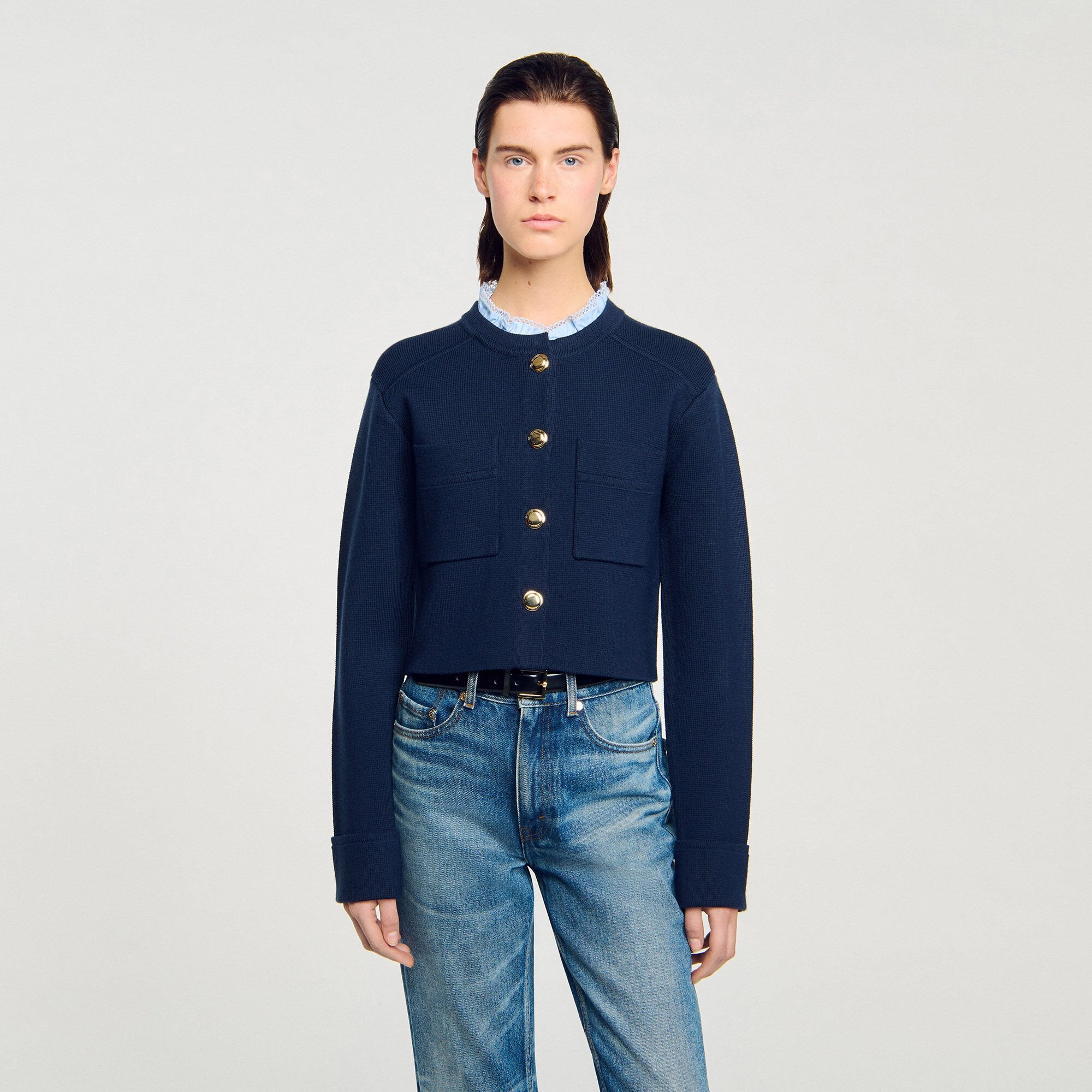 Sandro Women Cardigan with ruffle collar