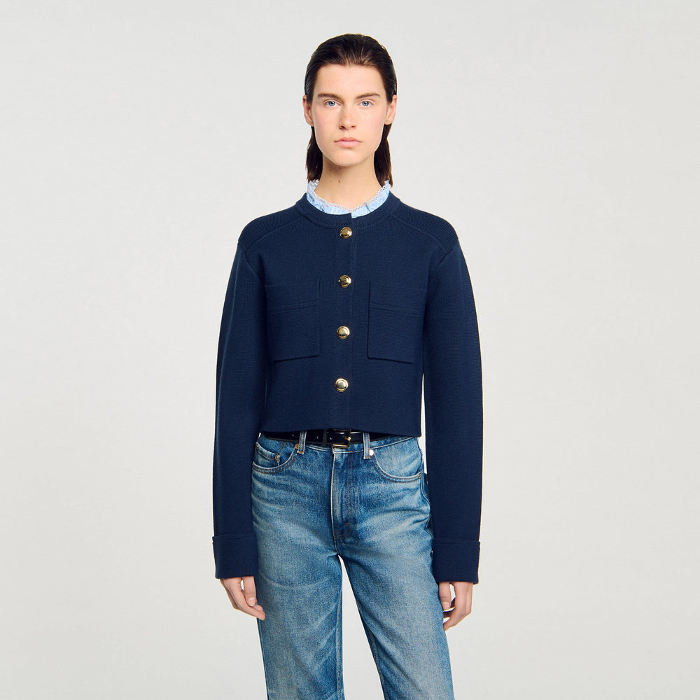 Sandro Women Cardigan with ruffle collar