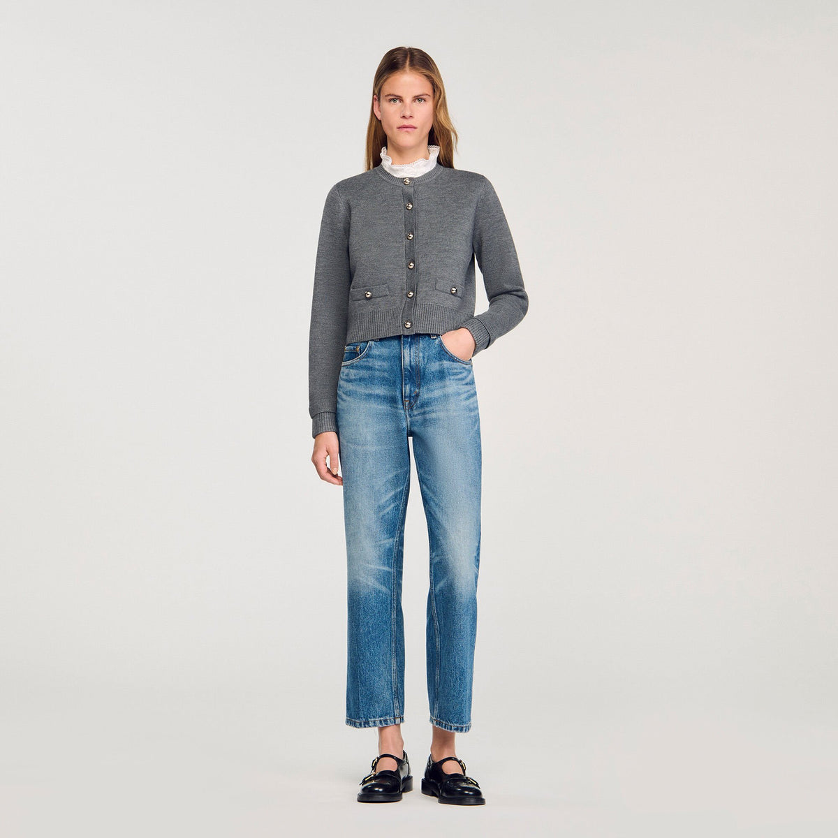 Sandro Women Cardigan with detachable ruffle collar