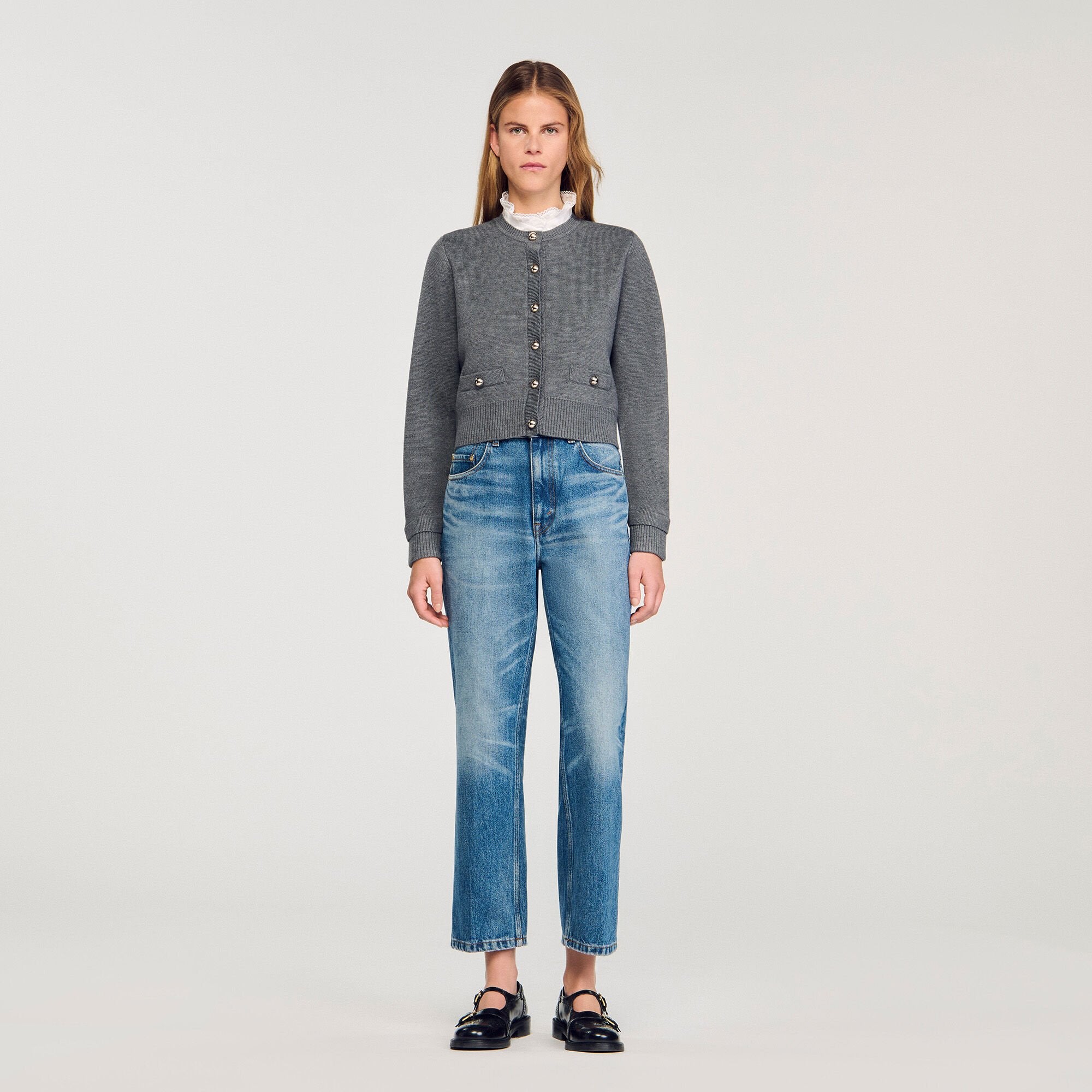 Sandro Women Cardigan with detachable ruffle collar