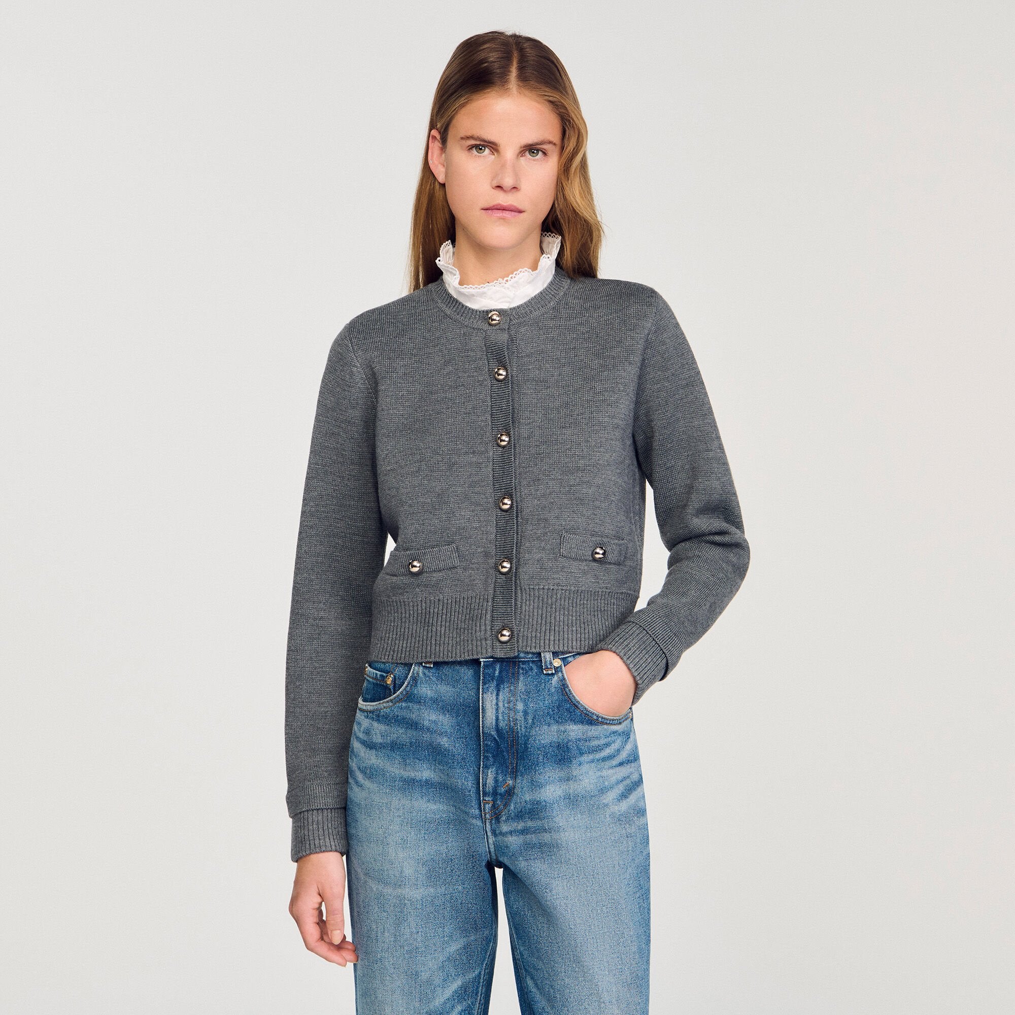 Sandro Women Cardigan with detachable ruffle collar