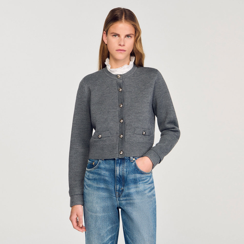 Sandro Women Cardigan with detachable ruffle collar