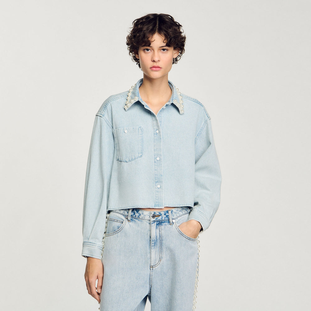 Sandro Women Denim shirt with beaded collar