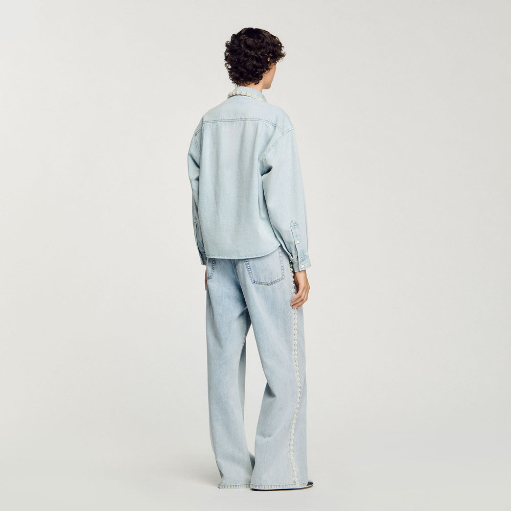Sandro Women Denim shirt with beaded collar