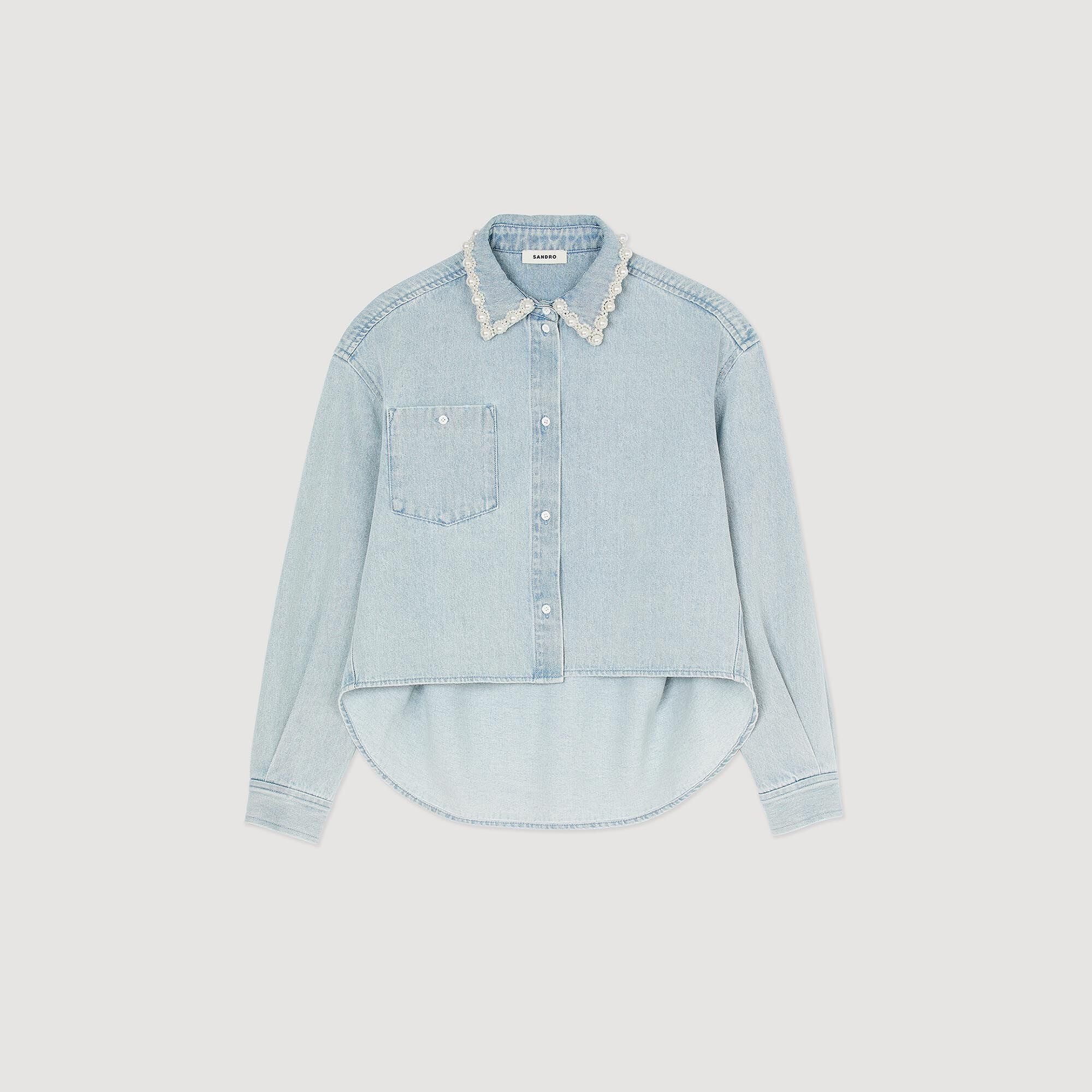 Sandro Women Denim shirt with beaded collar