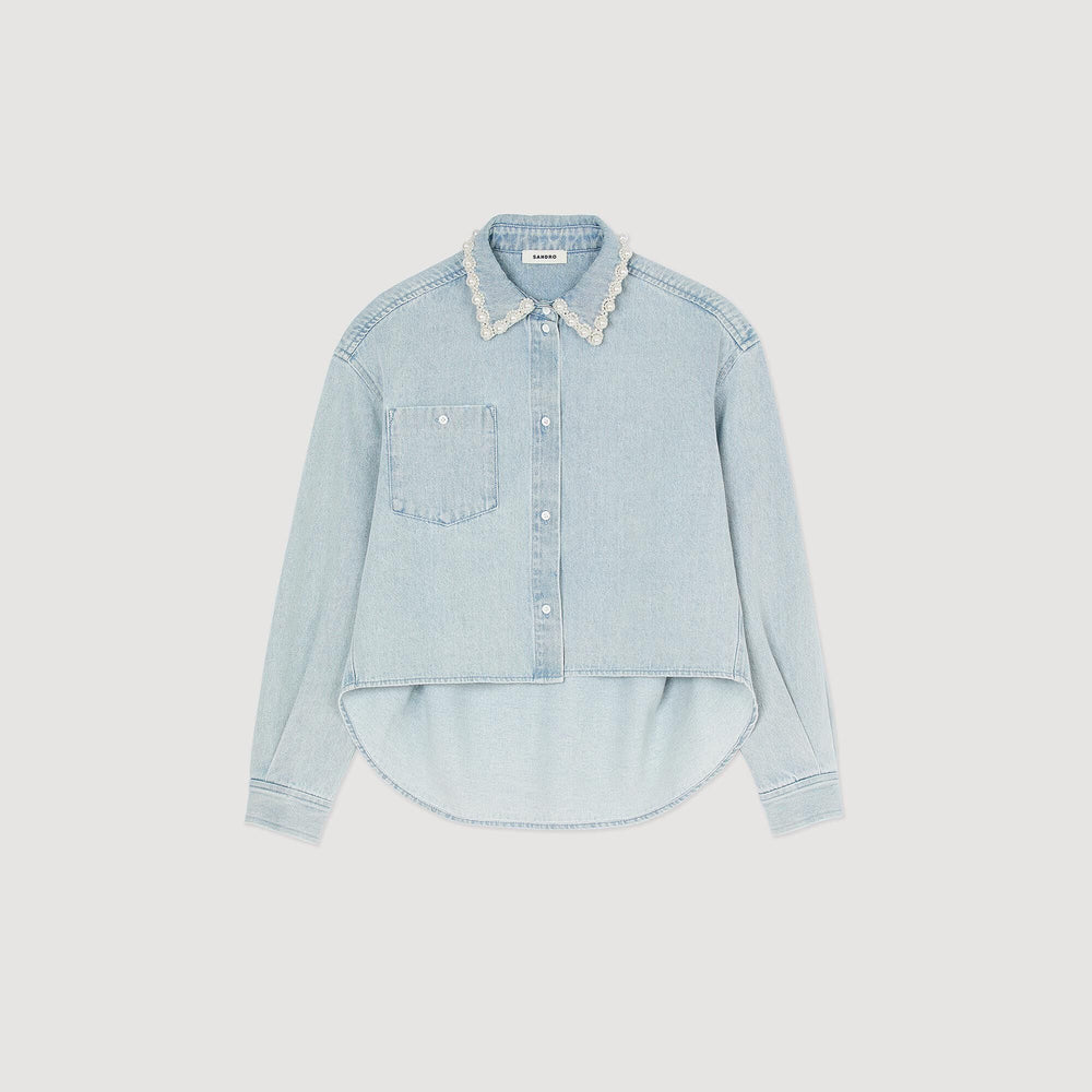 Sandro Women Denim shirt with beaded collar