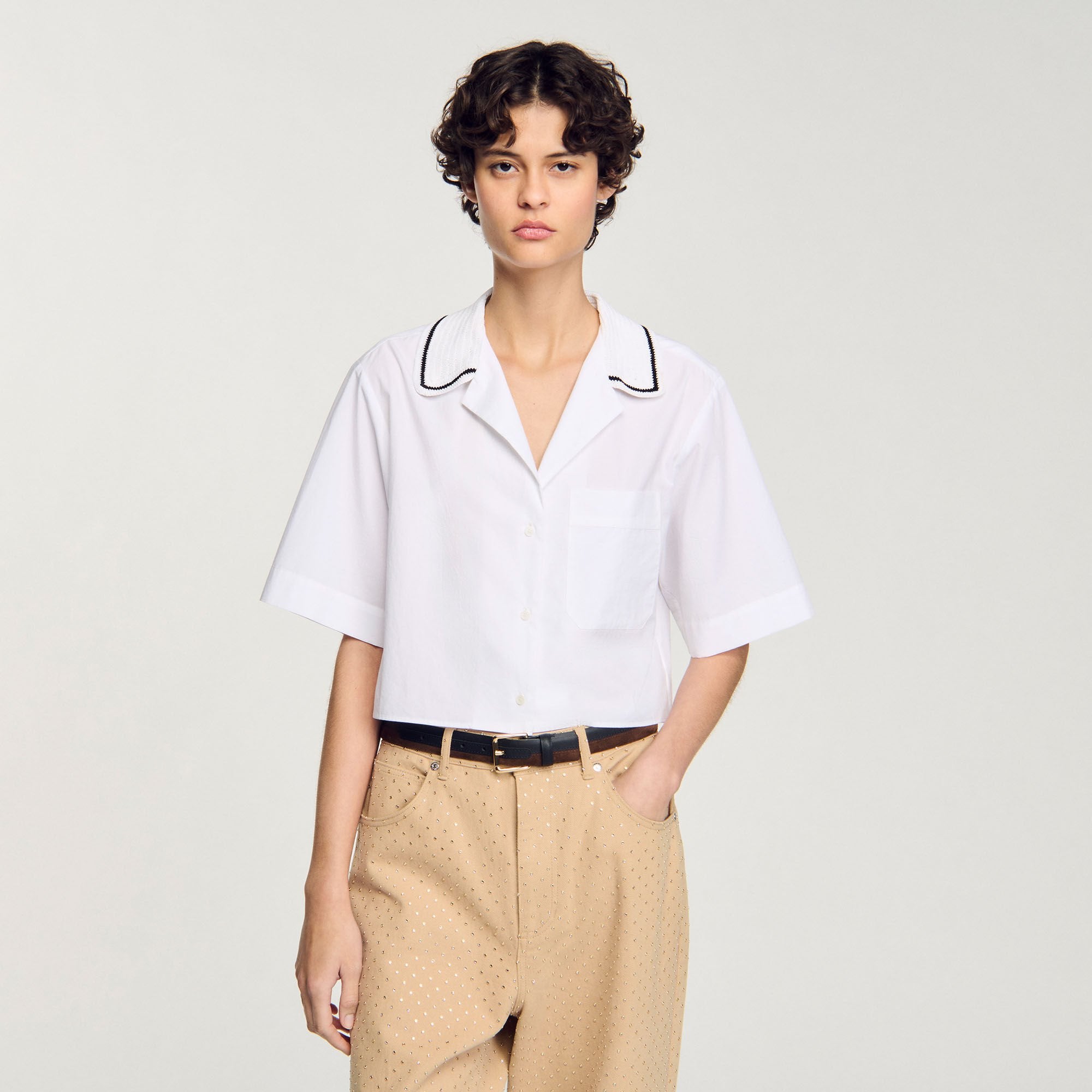 Sandro Women Crochet collar shirt