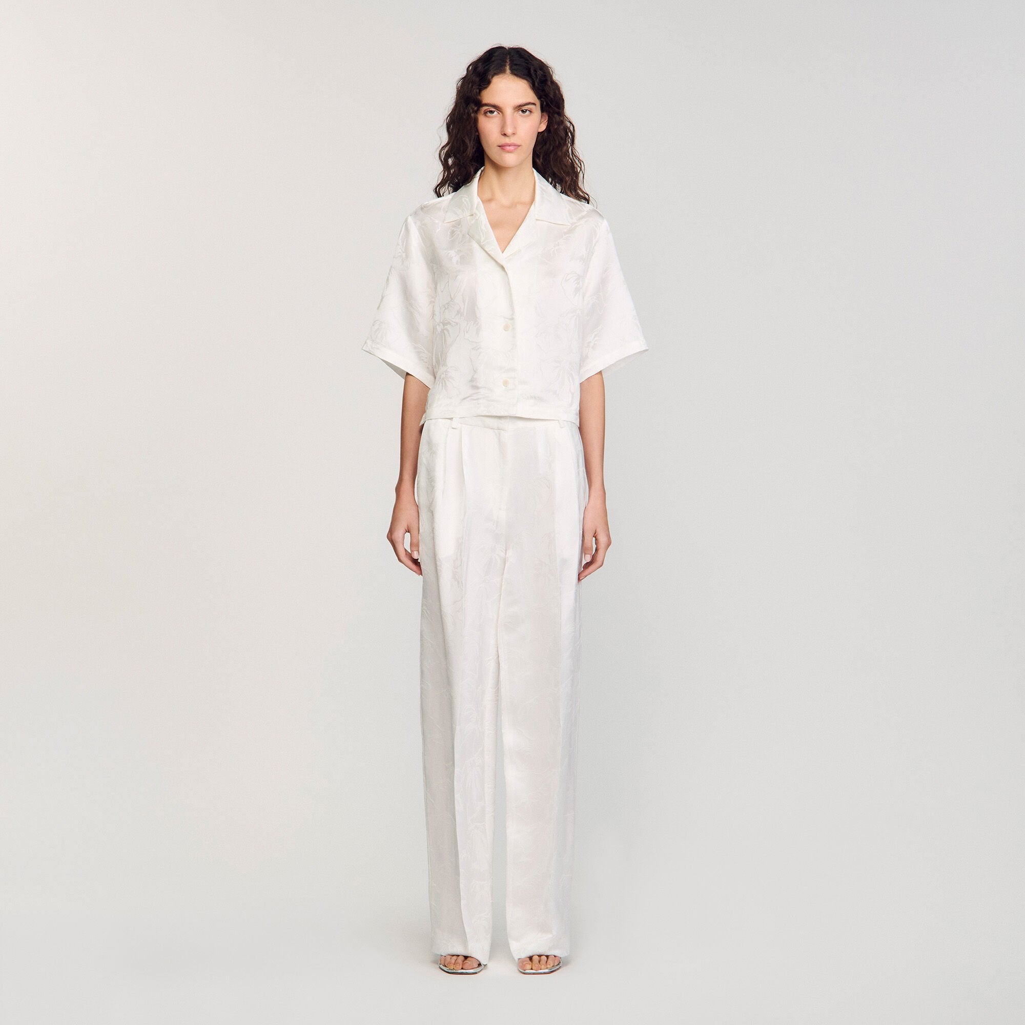 Sandro Women Cropped shirt with jacquard flowers