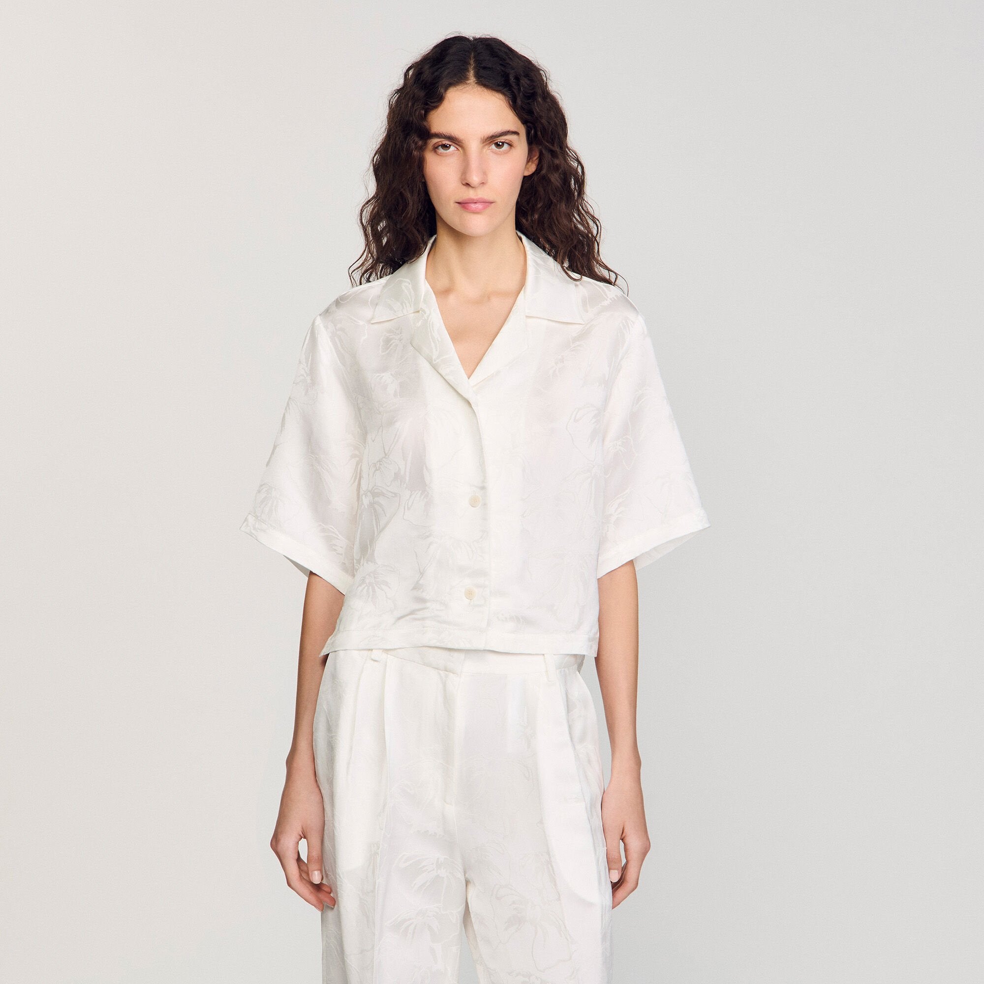 Sandro Women Cropped shirt with jacquard flowers
