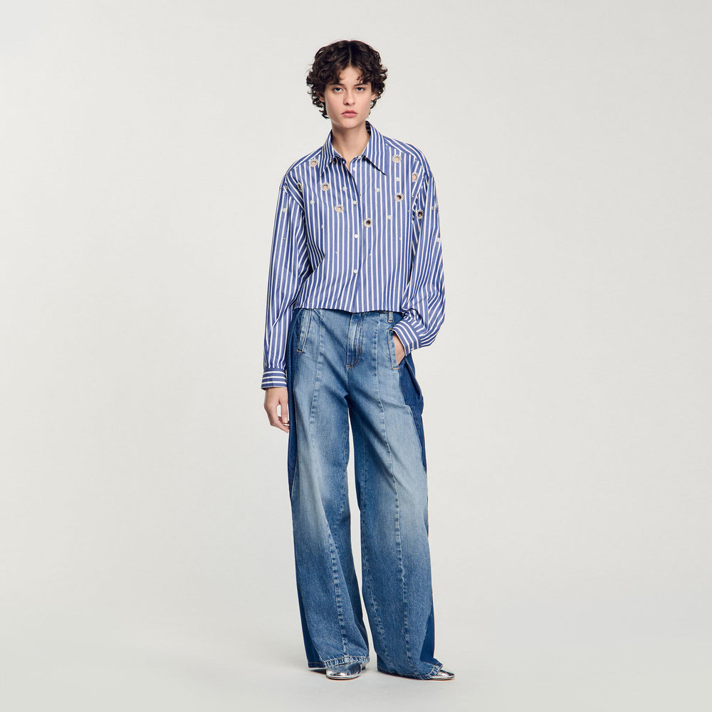 Sandro Women Beaded striped shirt