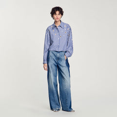 Sandro Women Beaded striped shirt