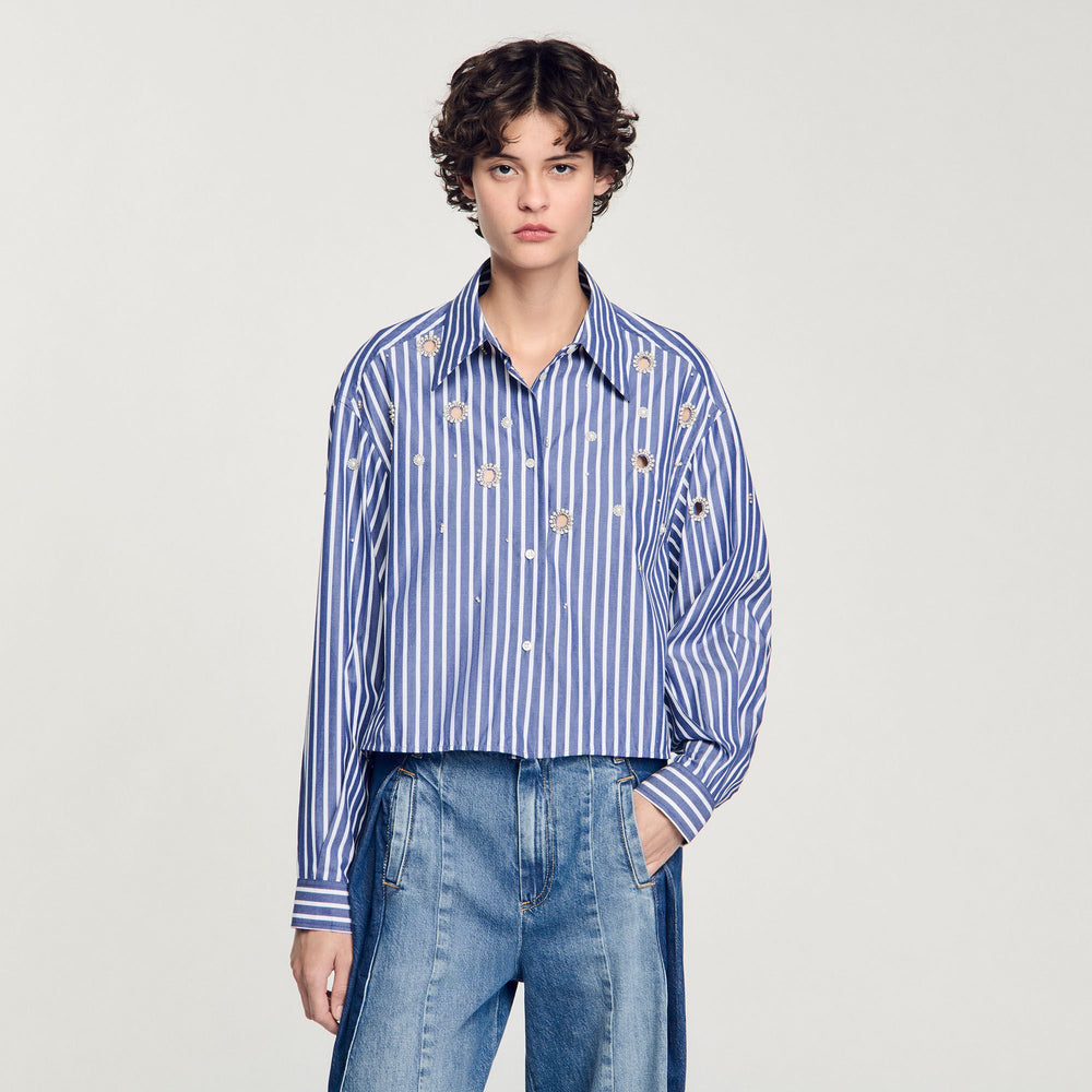 Sandro Women Beaded striped shirt