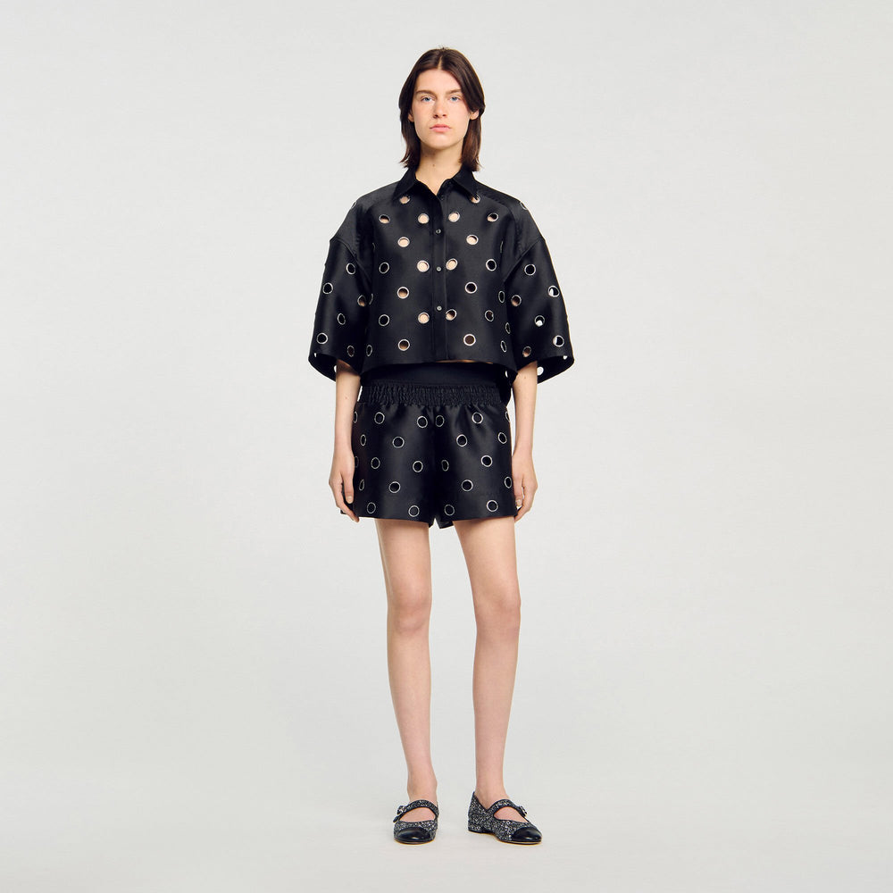 Sandro Women Oversized shirt with rhinestones holes