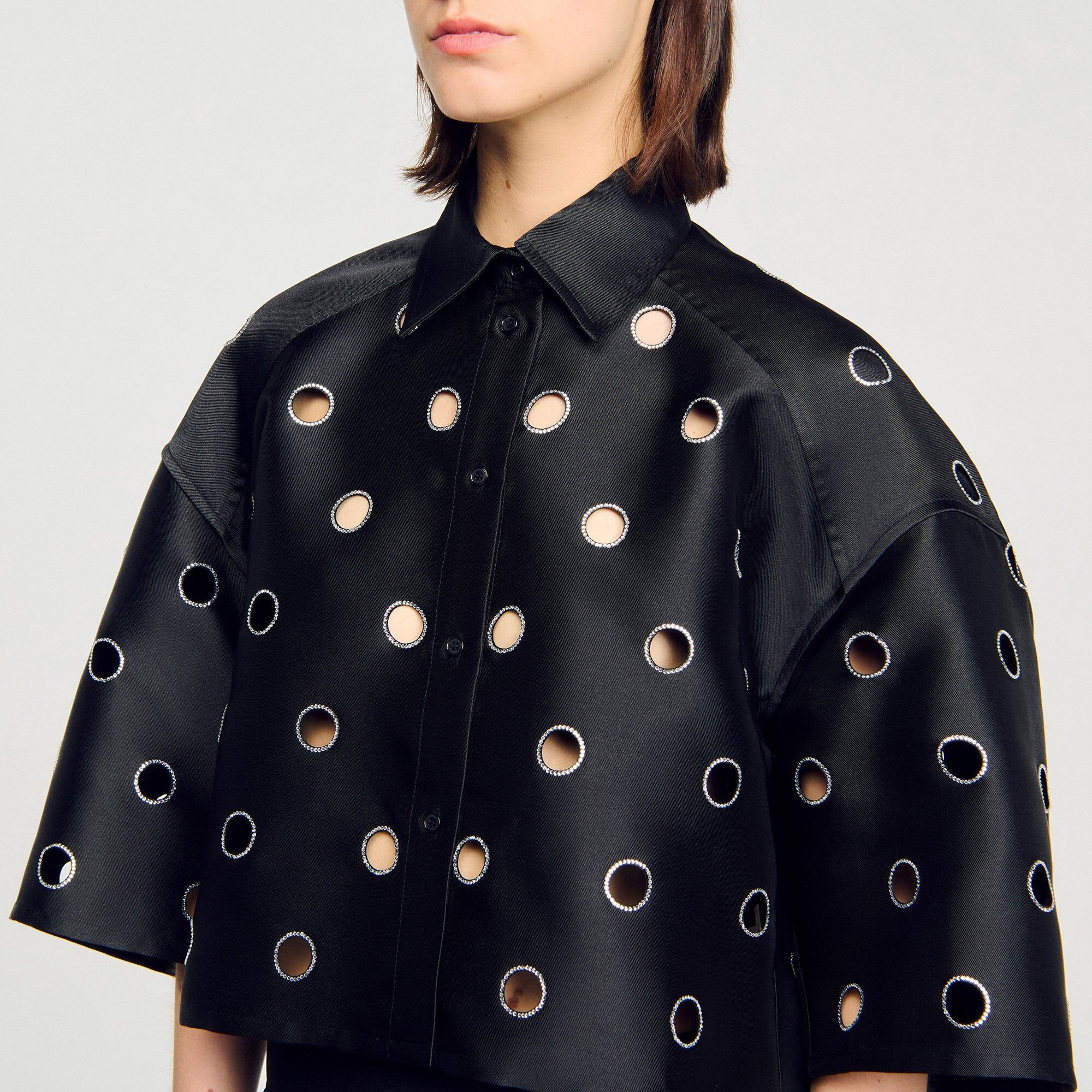Sandro Women Oversized shirt with rhinestones holes