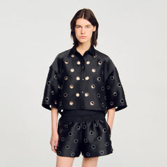 Sandro Women Oversized shirt with rhinestones holes