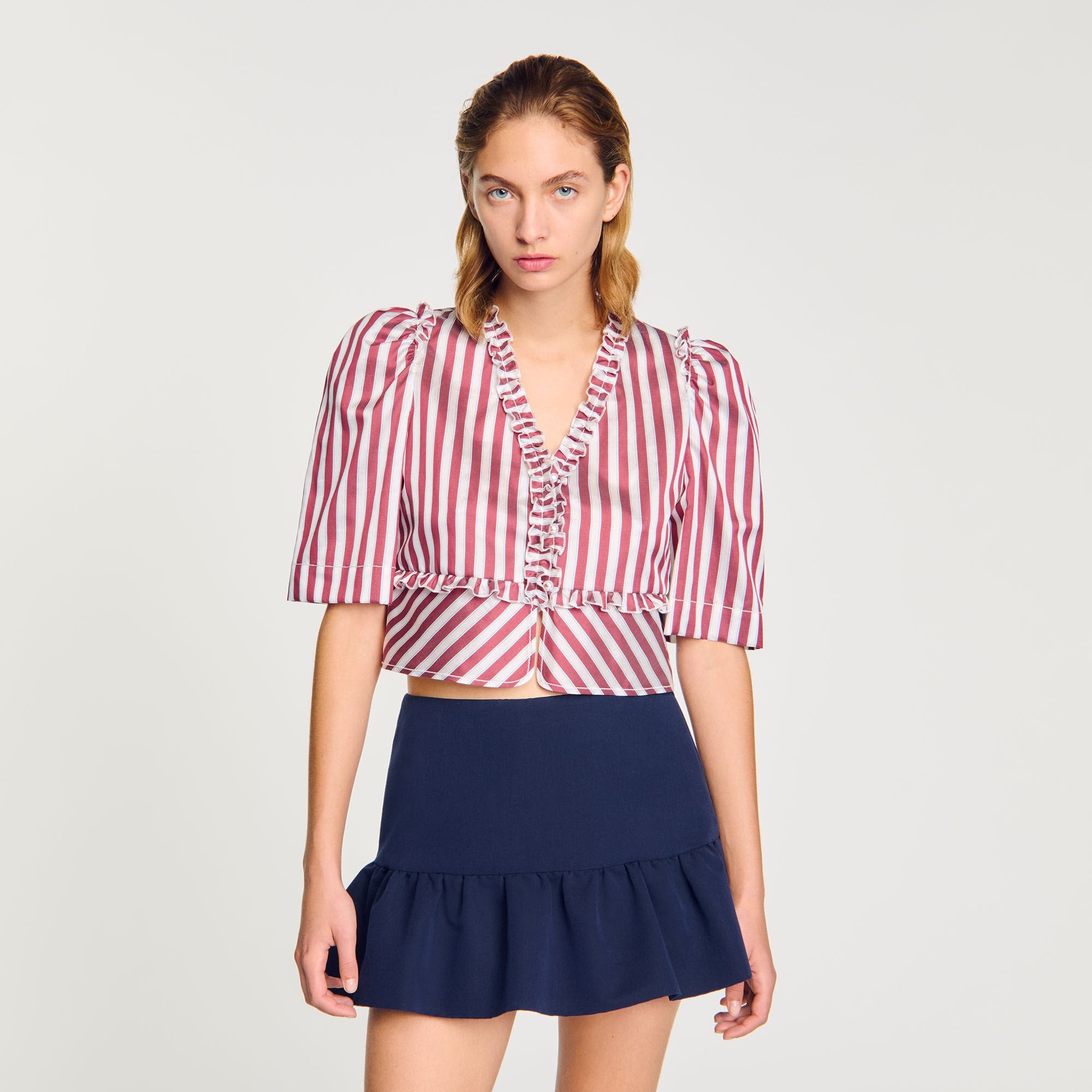 Sandro Women Ruffled striped shirt