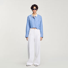 Sandro Women Striped cropped shirt with rhinestone